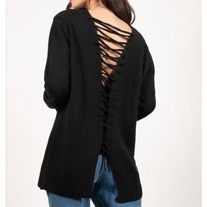 Tobi Shallow Waters Black Lace Up Sweater